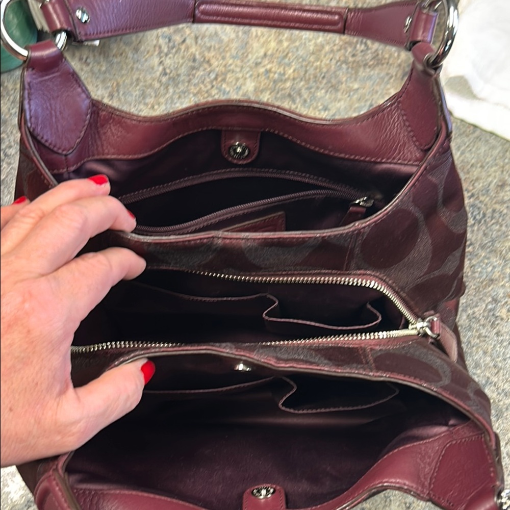 Coach Burgundy Shoulder Bag with Front Buckle Pocket - Picture 7 of 8